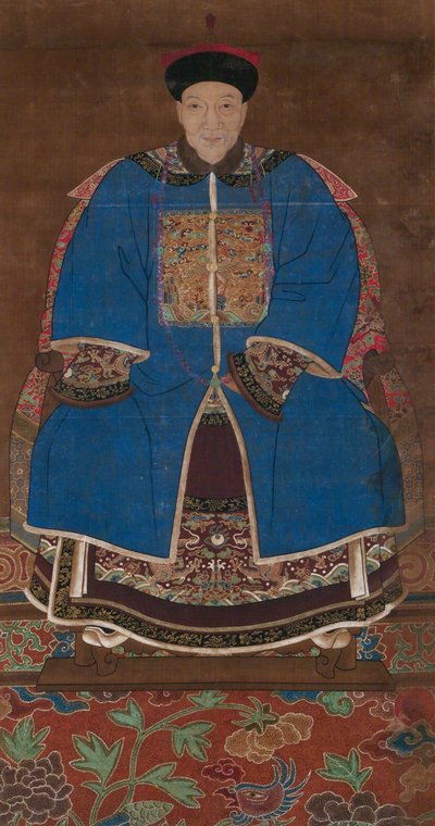 Ancestor Portrait of a Man in a Winter Garment by Chinese School